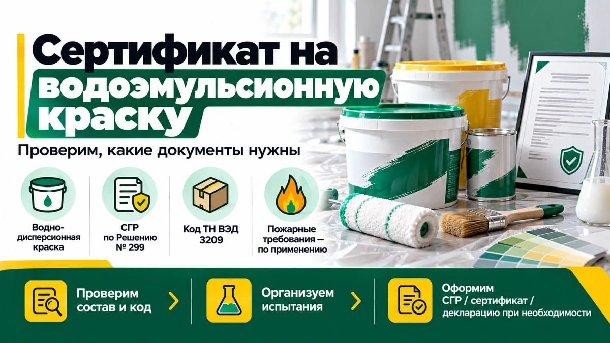 Сертификат на водоэмульсионную краску — СГР, испытания и документы на водно-дисперсионную краску