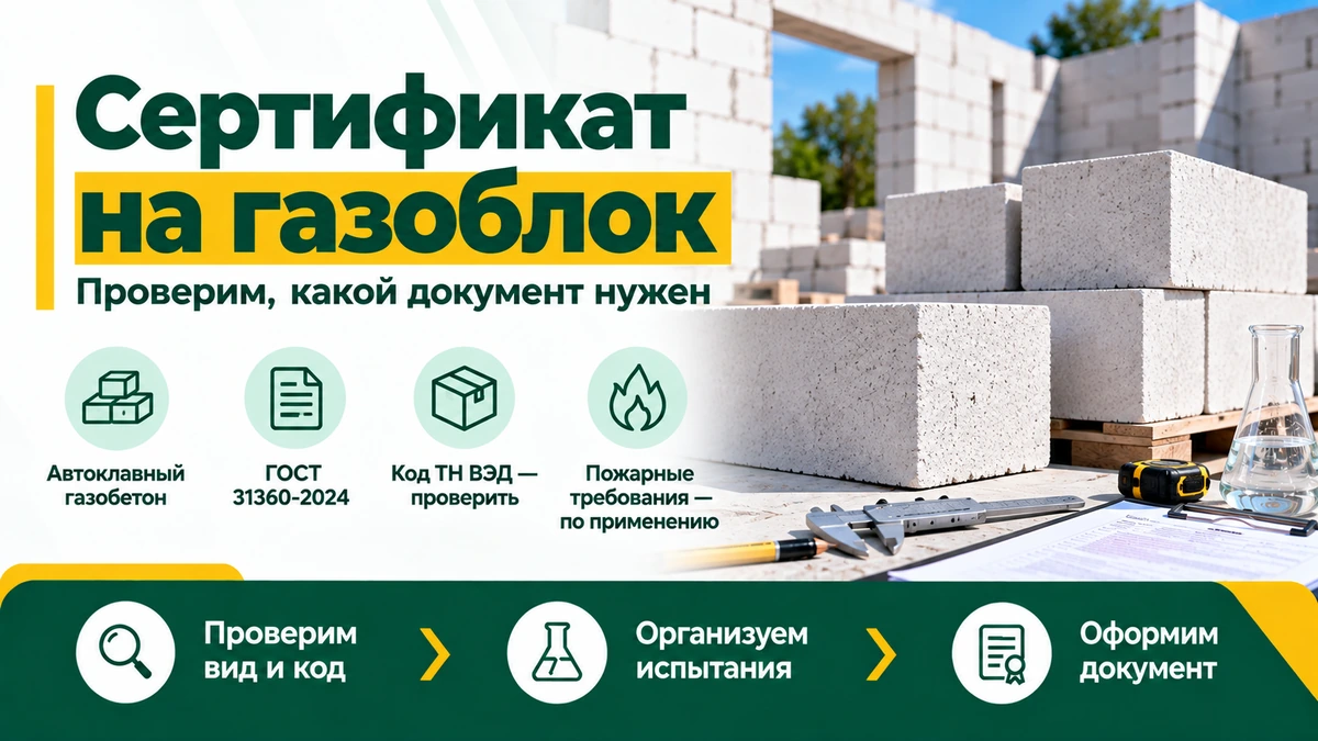 Сертификат на газоблок — ГОСТ 31360-2024, испытания и документы
