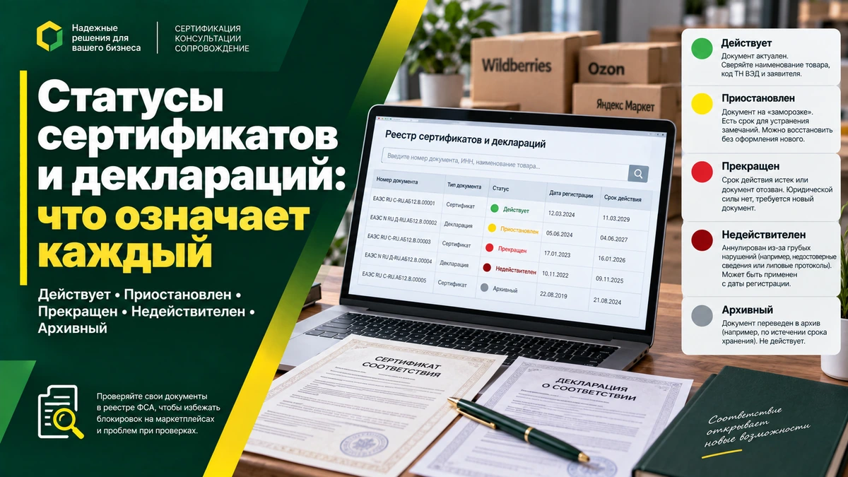 Статусы сертификатов и деклараций в реестре Росаккредитации