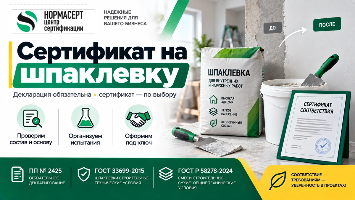 Сертификат на шпаклевку — декларация и сертификация по ПП № 2425 в НормаСерт