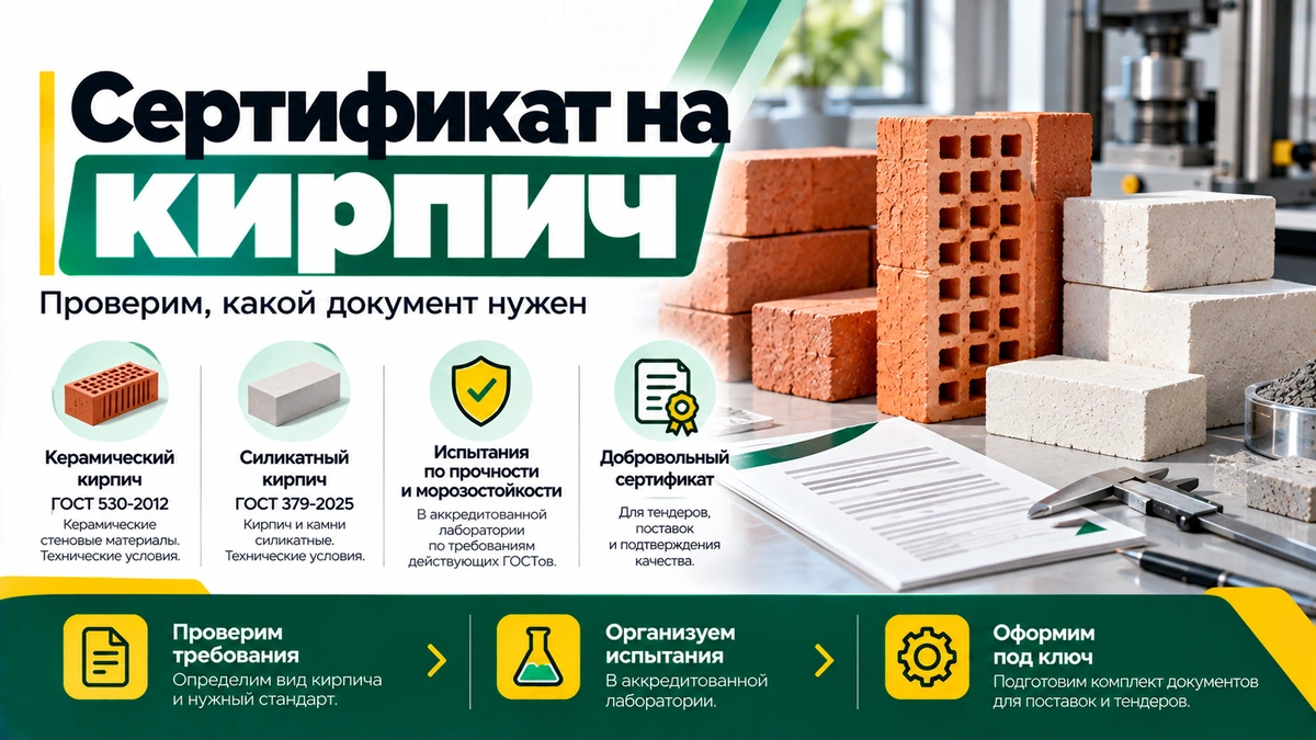 Сертификат на кирпич — испытания и добровольная сертификация керамического и силикатного кирпича