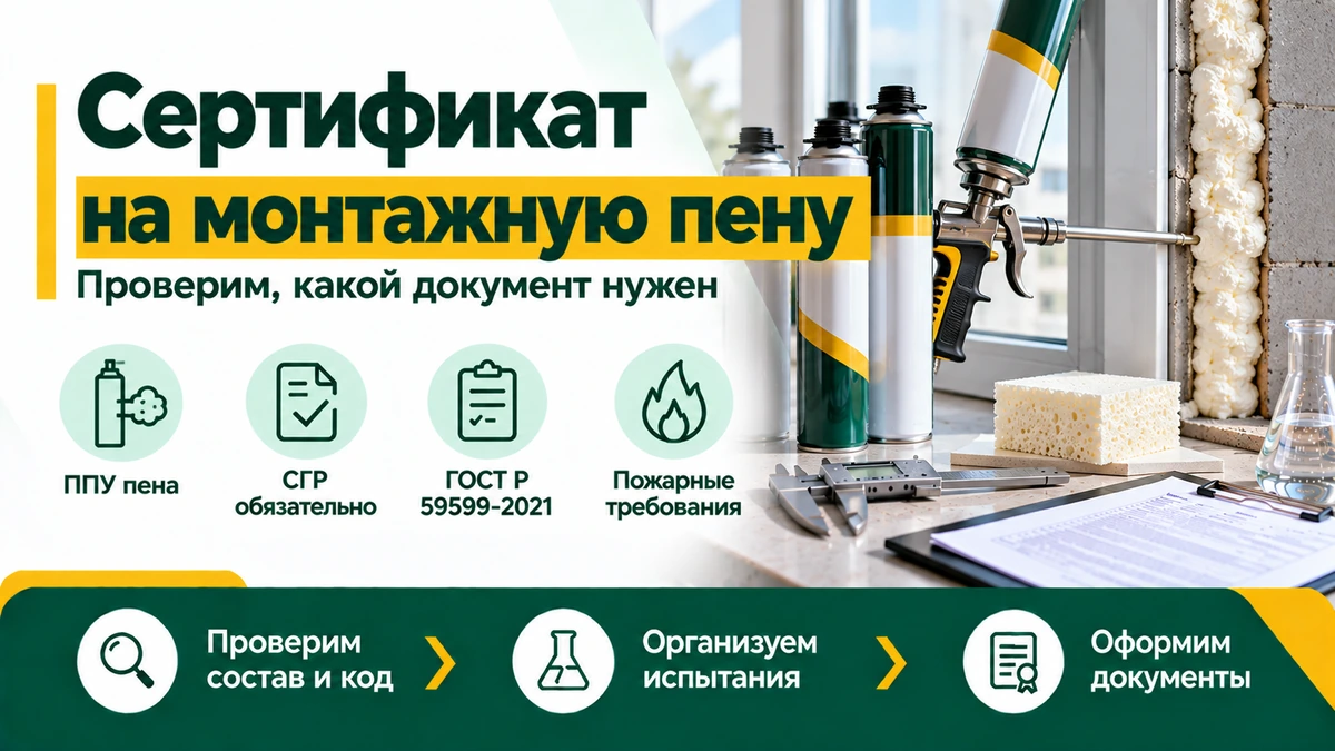 Сертификат на монтажную пену — СГР, пожарная декларация и ГОСТ Р 59599-2021