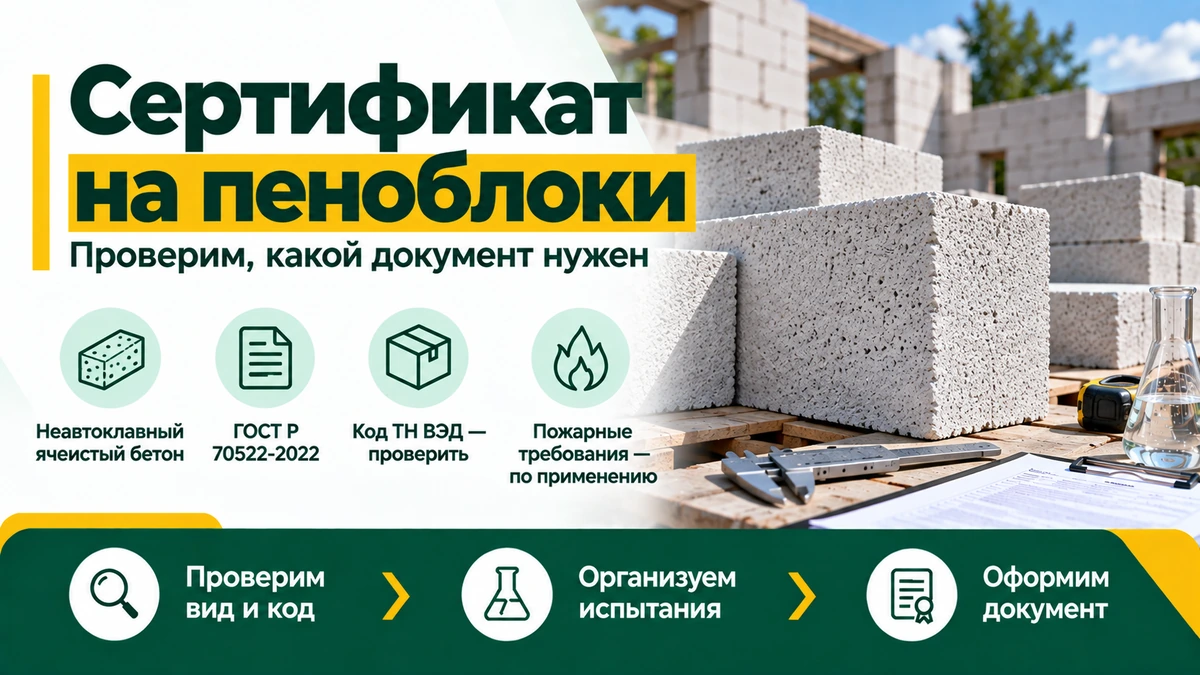 Сертификат на пеноблоки — ГОСТ Р 70522-2022, пожарные требования и испытания