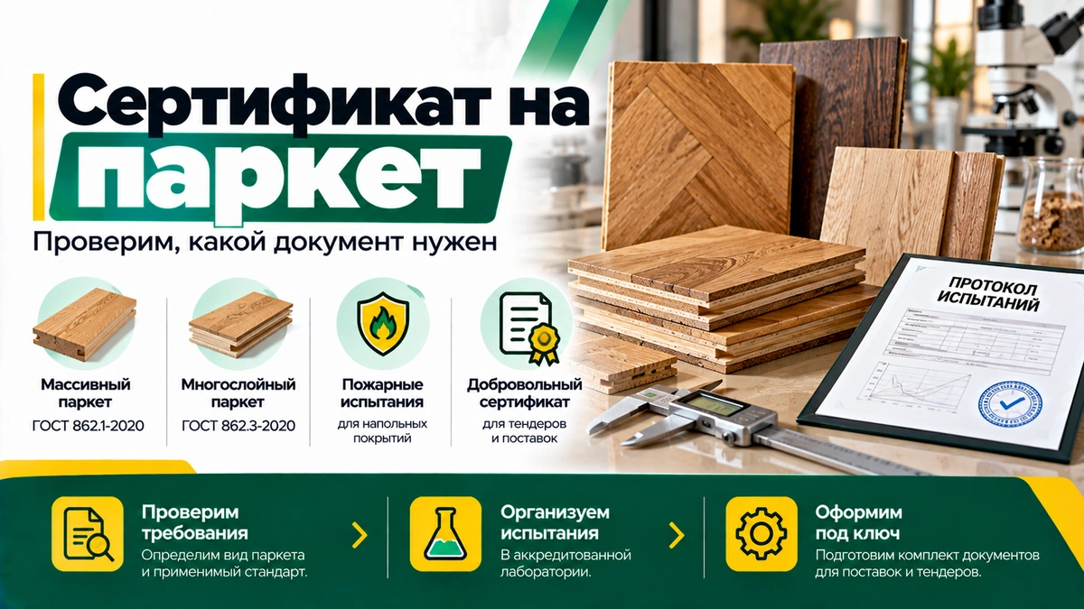 Сертификат на паркет — испытания, добровольная сертификация и пожарные документы