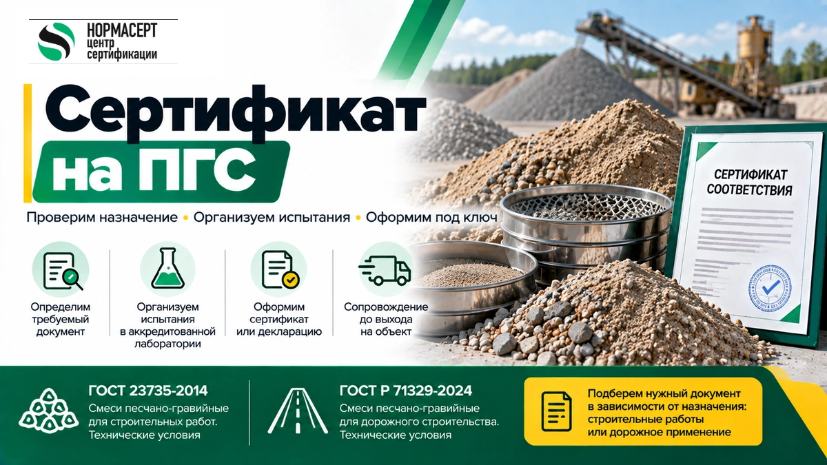 Сертификат на ПГС — документы и испытания песчано-гравийной смеси в НормаСерт