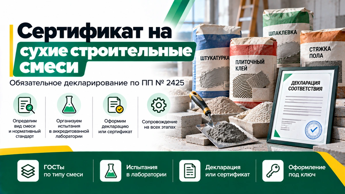 Сертификат на сухие строительные смеси — декларация и обязательная сертификация по ПП № 2425