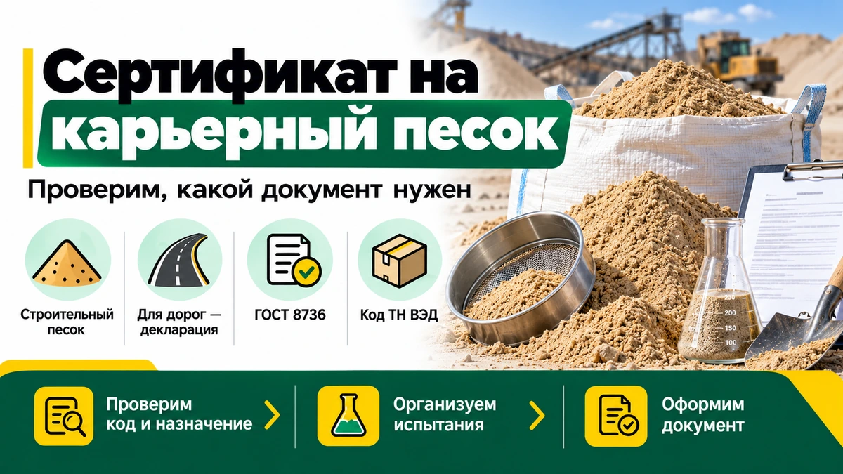 Сертификат на карьерный песок — декларация, ГОСТ и испытания