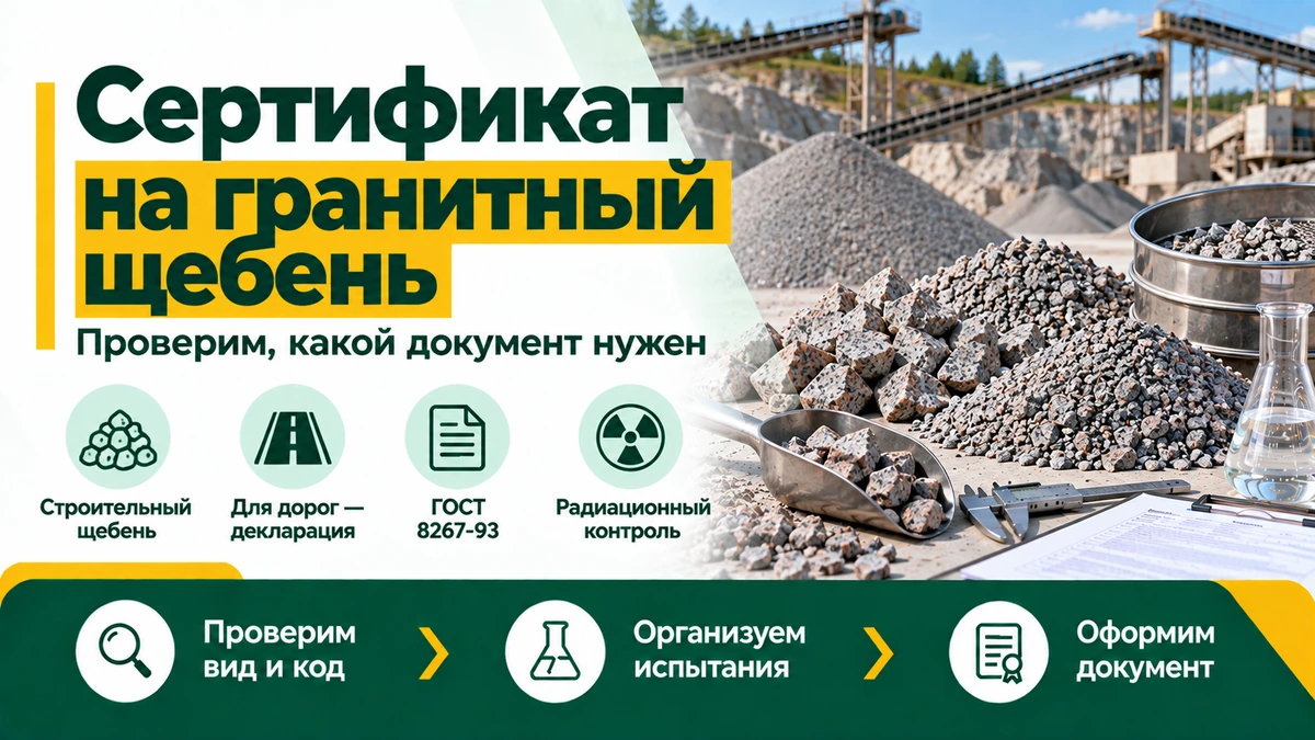 Сертификат на гранитный щебень — декларация, ГОСТ и радиационный контроль