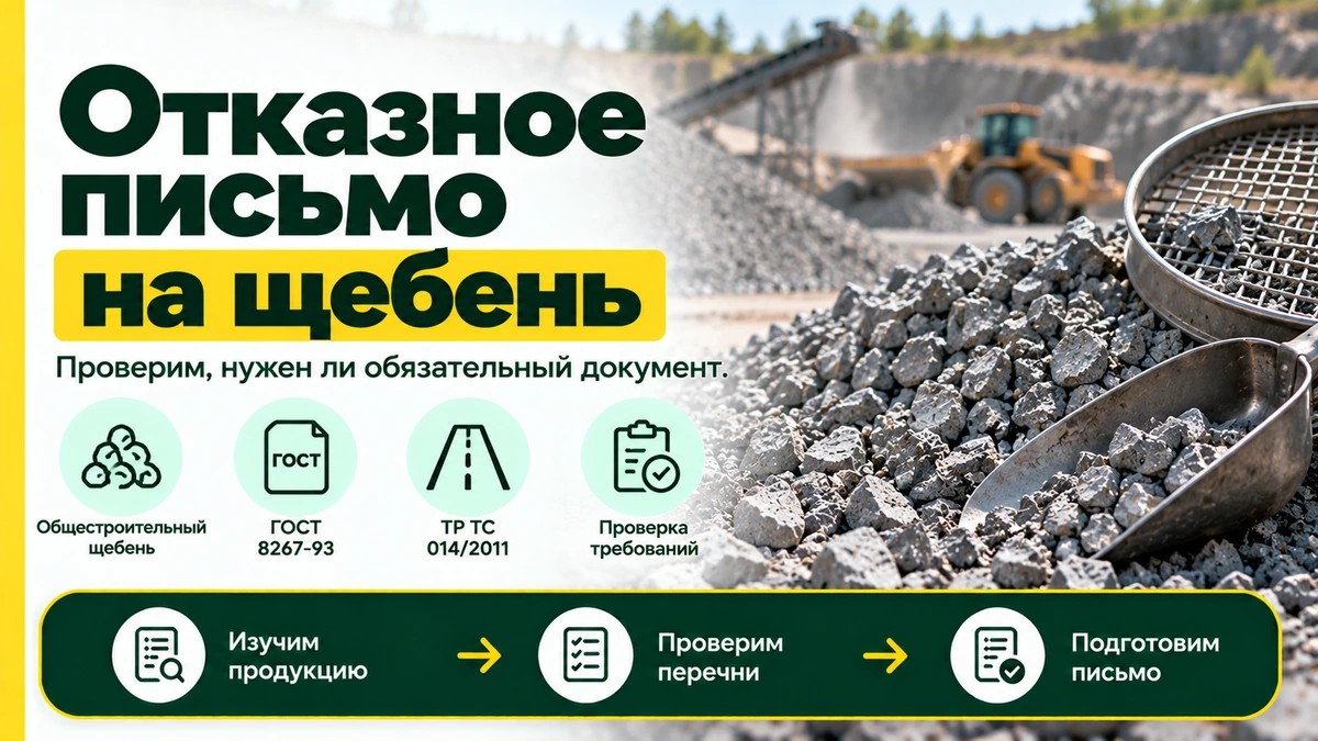 Отказное письмо на щебень: общестроительный щебень, ГОСТ 8267-93, проверка ТР ТС 014/2011 и оформление документа