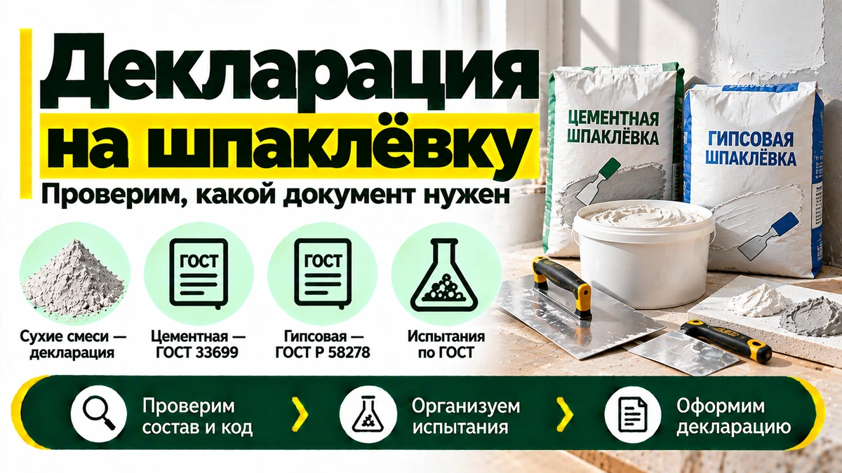 Декларация на шпаклёвку — сухие цементные и гипсовые смеси, ГОСТ и испытания