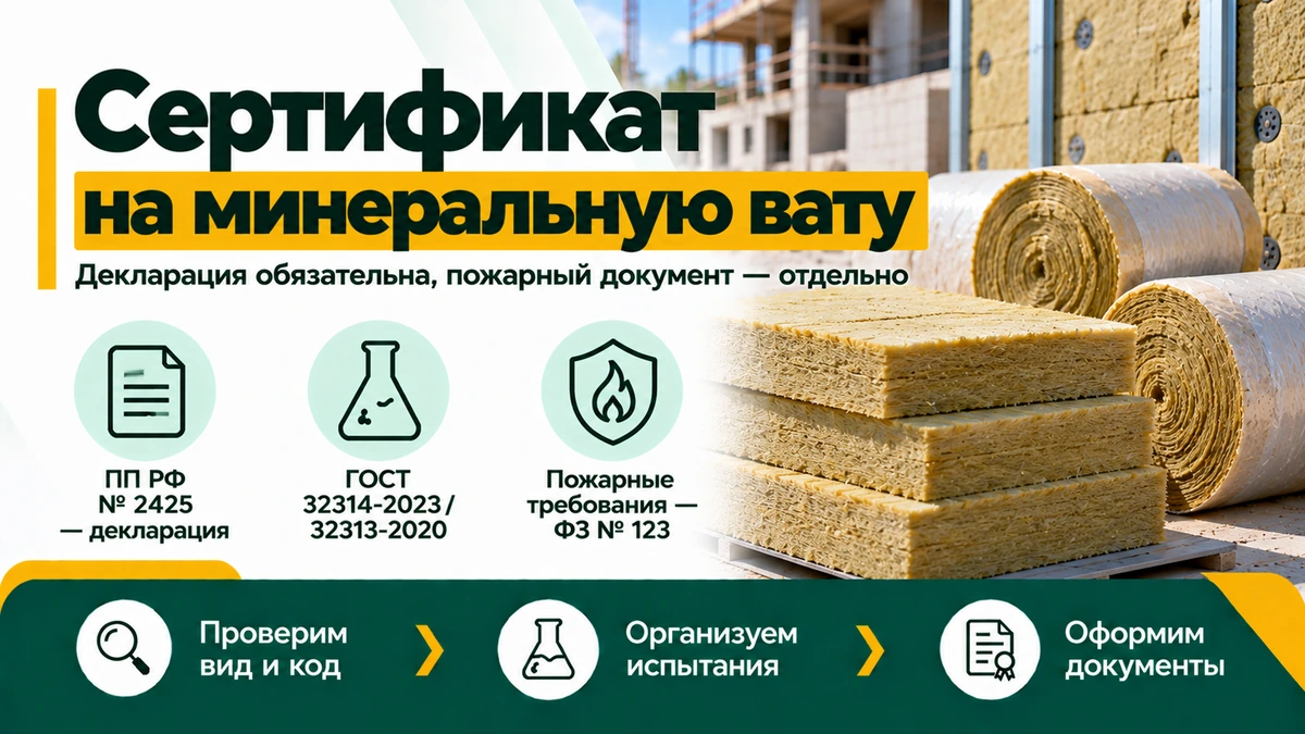 Сертификат на минеральную вату — декларация по ПП РФ № 2425, ГОСТы и пожарные требования