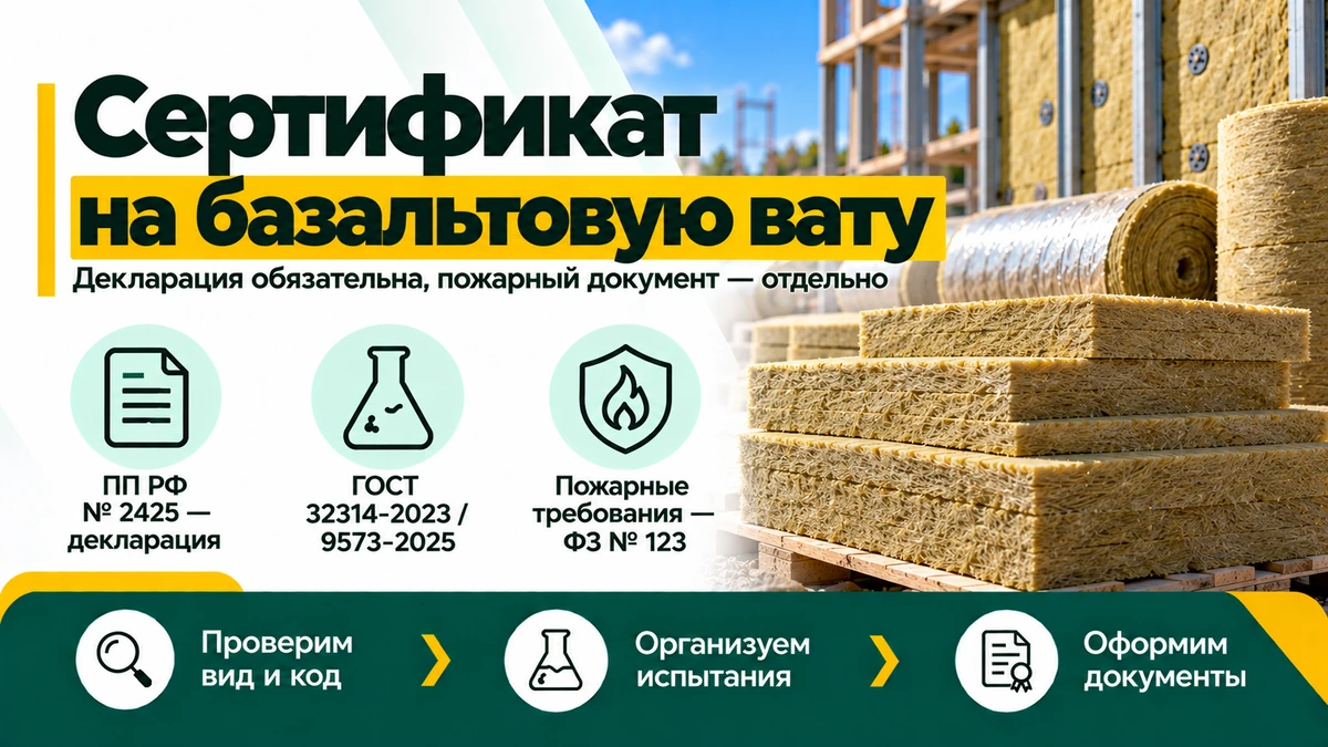 Сертификат на базальтовую вату — декларация по ПП РФ № 2425, ГОСТы и пожарные требования