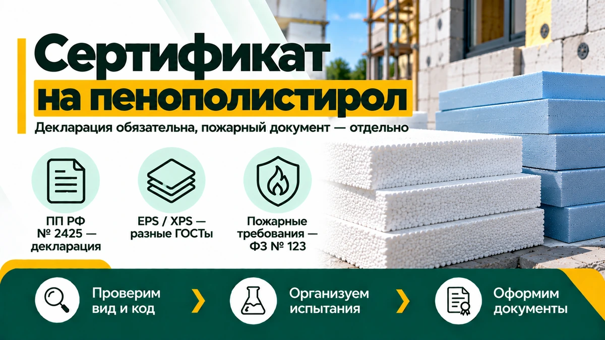 Сертификат на пенополистирол — декларация по ПП РФ № 2425, EPS, XPS и пожарные требования
