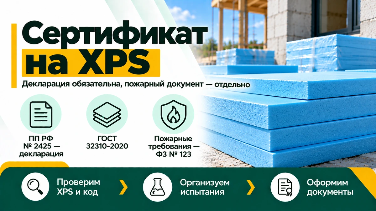 Сертификат на экструдированный пенополистирол XPS — декларация, ГОСТ 32310-2020 и пожарные требования