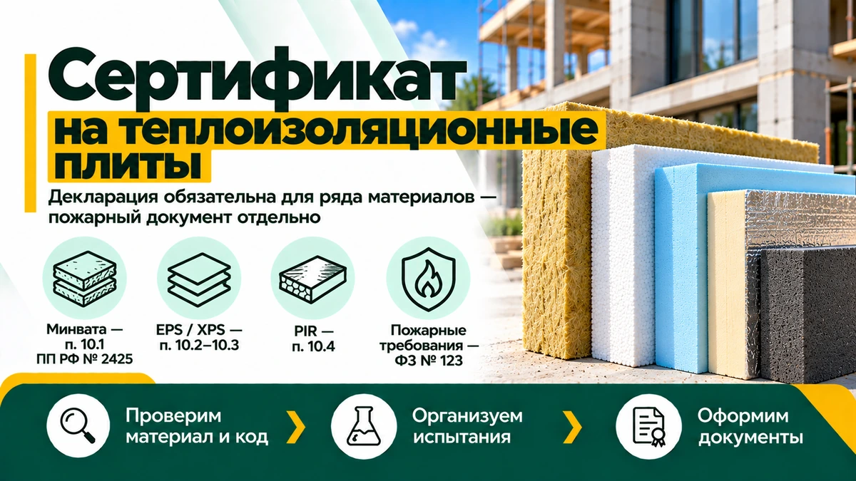 Сертификат на теплоизоляционные плиты — декларация, ГОСТы для минваты, EPS, XPS и PIR и пожарные требования