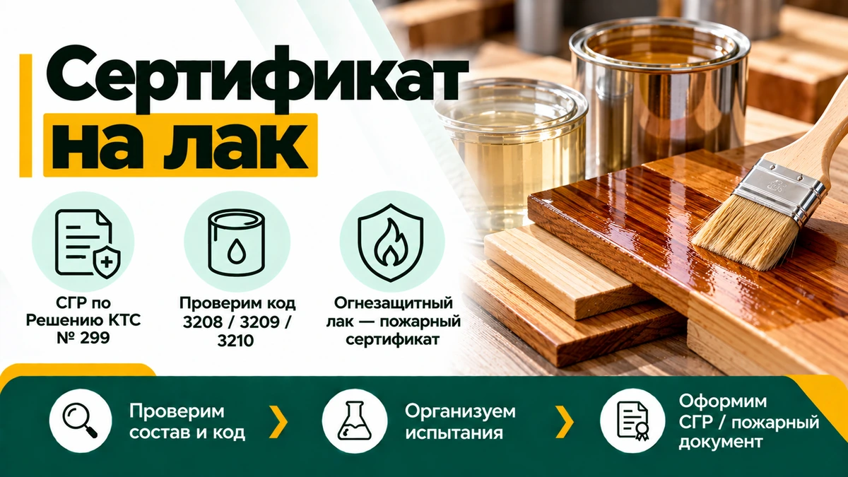 Сертификат на лак — СГР по Решению КТС № 299, ТН ВЭД и пожарные требования