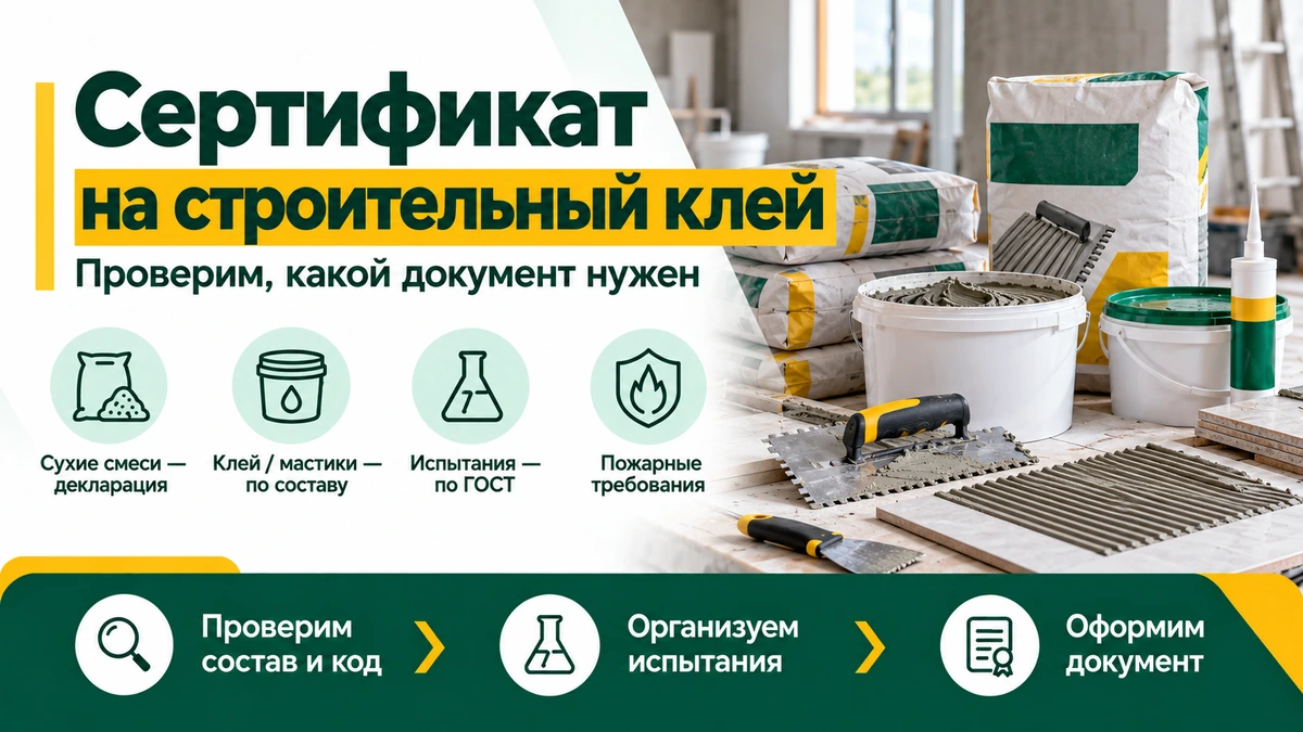 Сертификат на строительный клей — декларация, ГОСТ, СГР и испытания