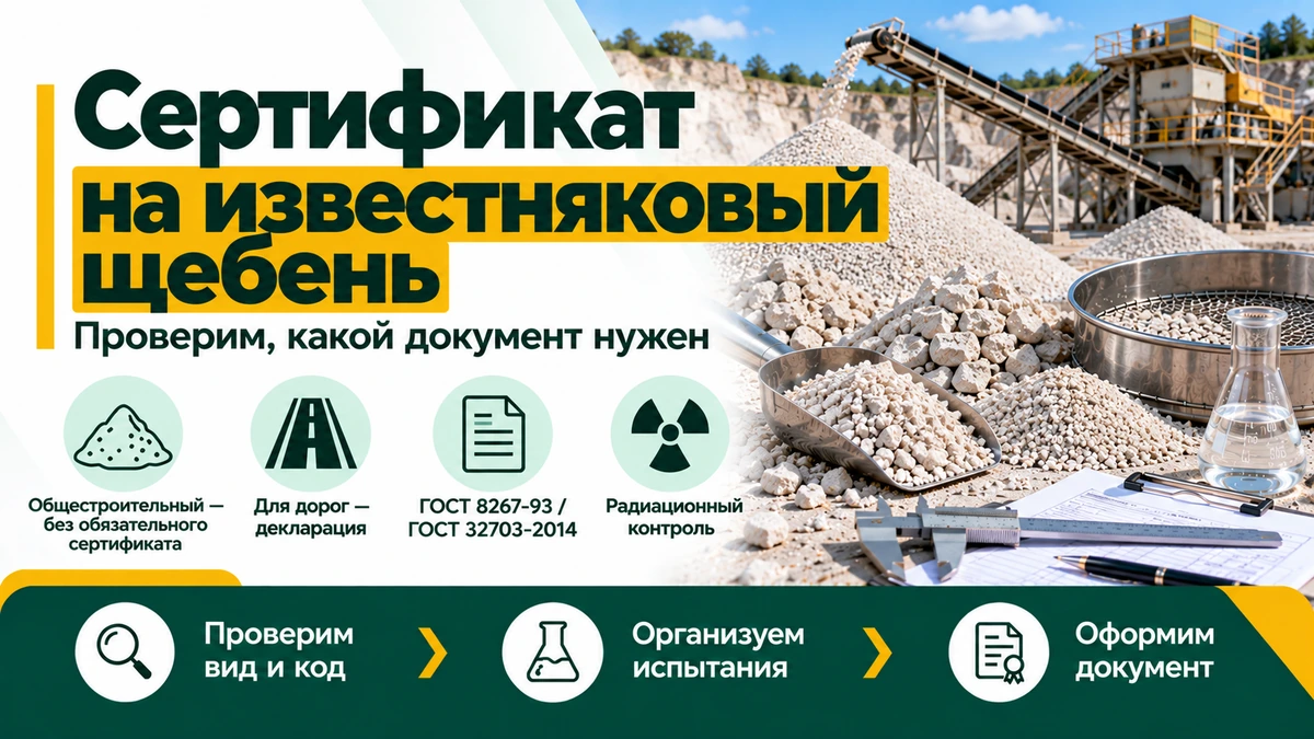 Сертификат на известняковый щебень — декларация, ГОСТ и радиационный контроль