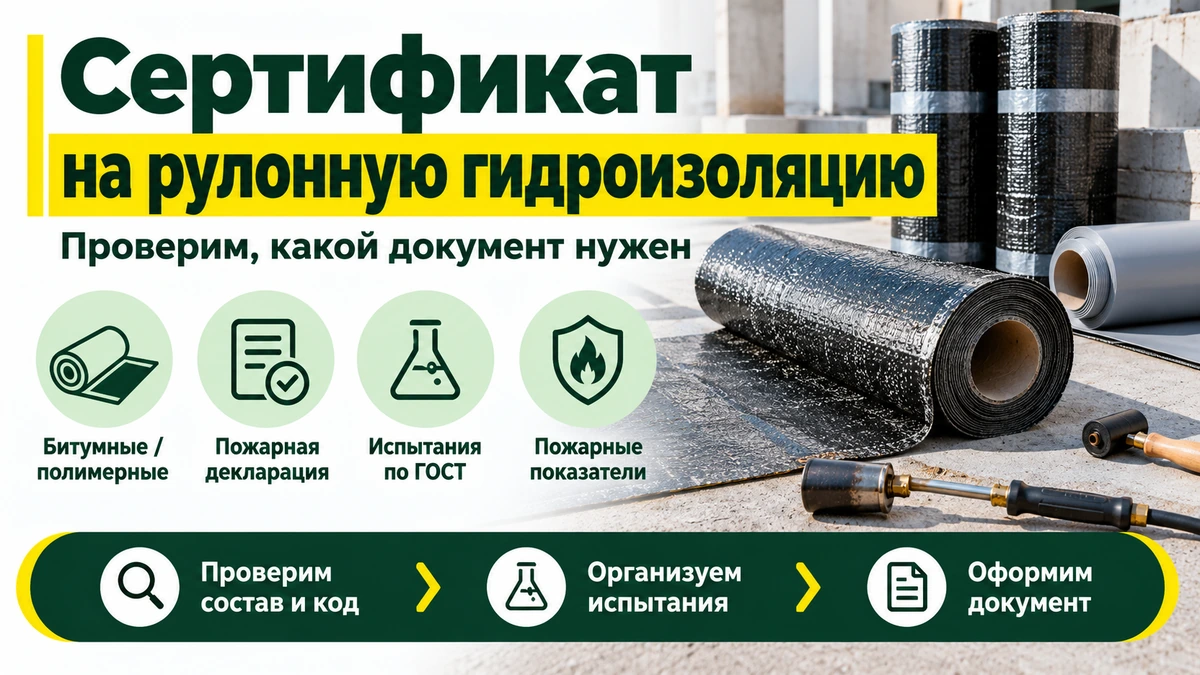 Сертификат на рулонную гидроизоляцию — пожарная декларация, ГОСТ и испытания