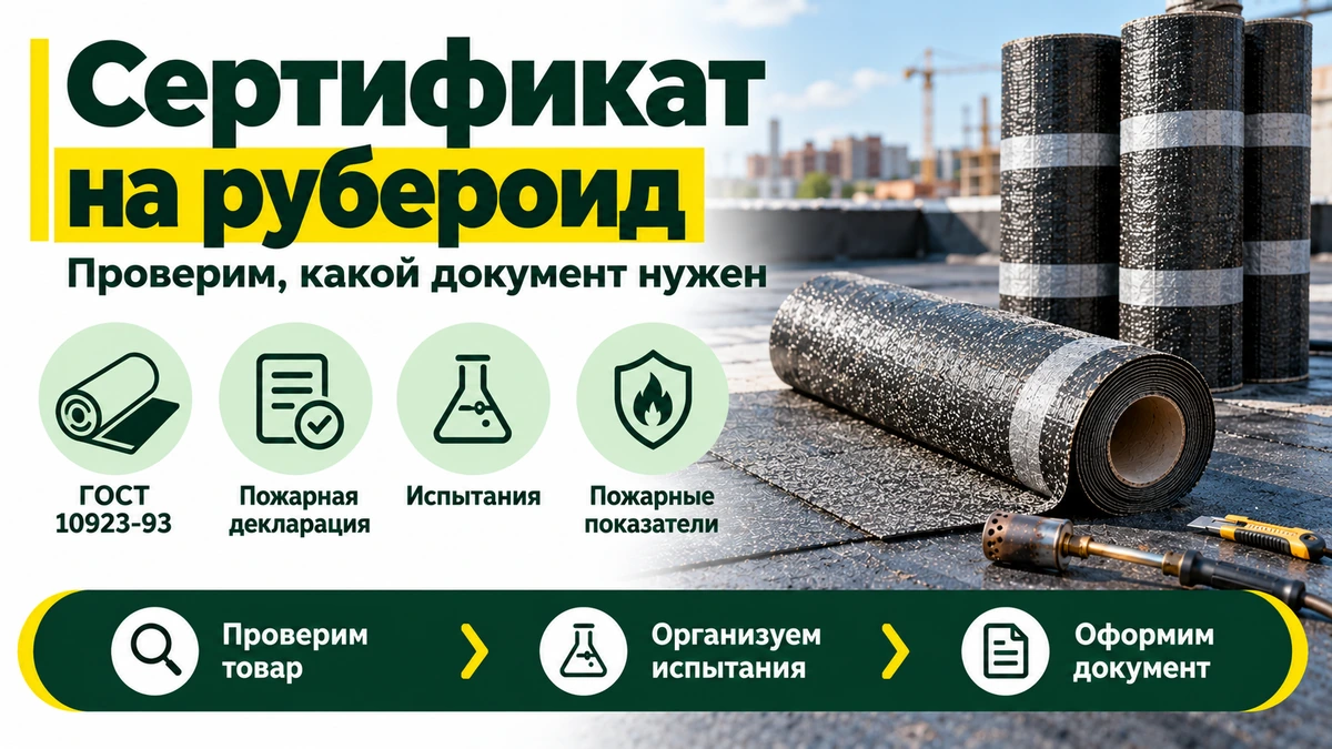 Сертификат на рубероид — пожарная декларация, ГОСТ 10923-93 и испытания