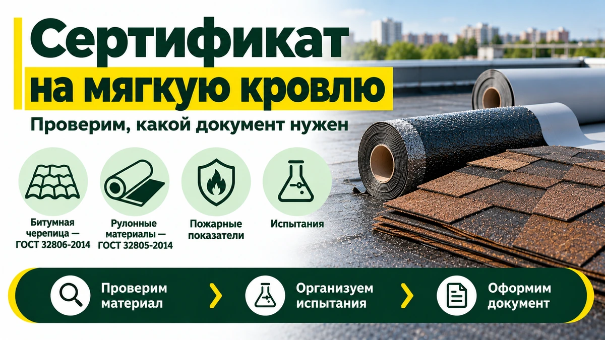 Сертификат на мягкую кровлю — пожарная декларация, ГОСТ и испытания