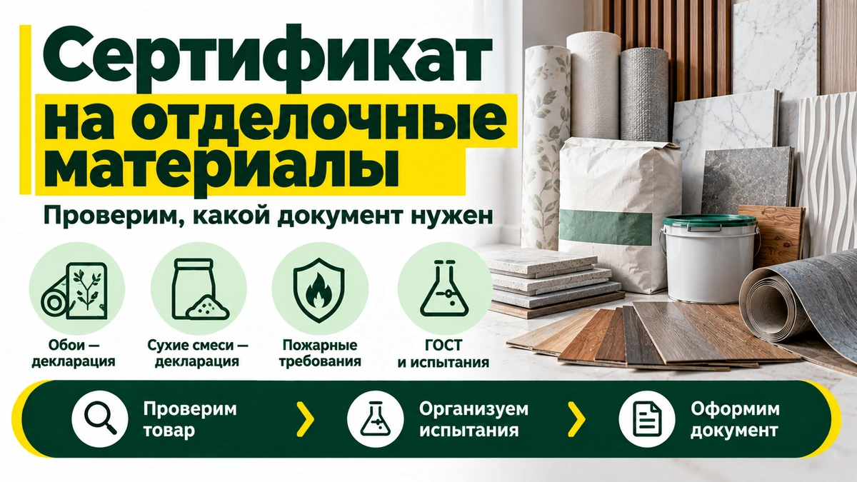 Сертификат на отделочные материалы — декларация, пожарные требования, ГОСТ и испытания