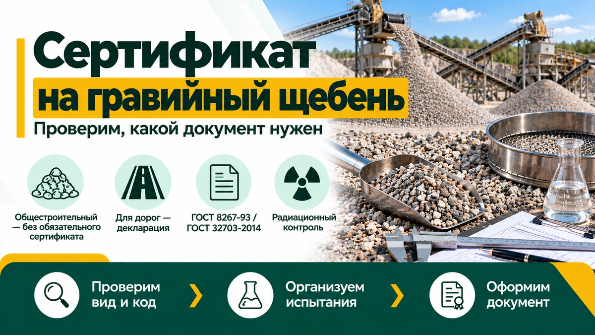 Сертификат на гравийный щебень — декларация, ГОСТ и радиационный контроль