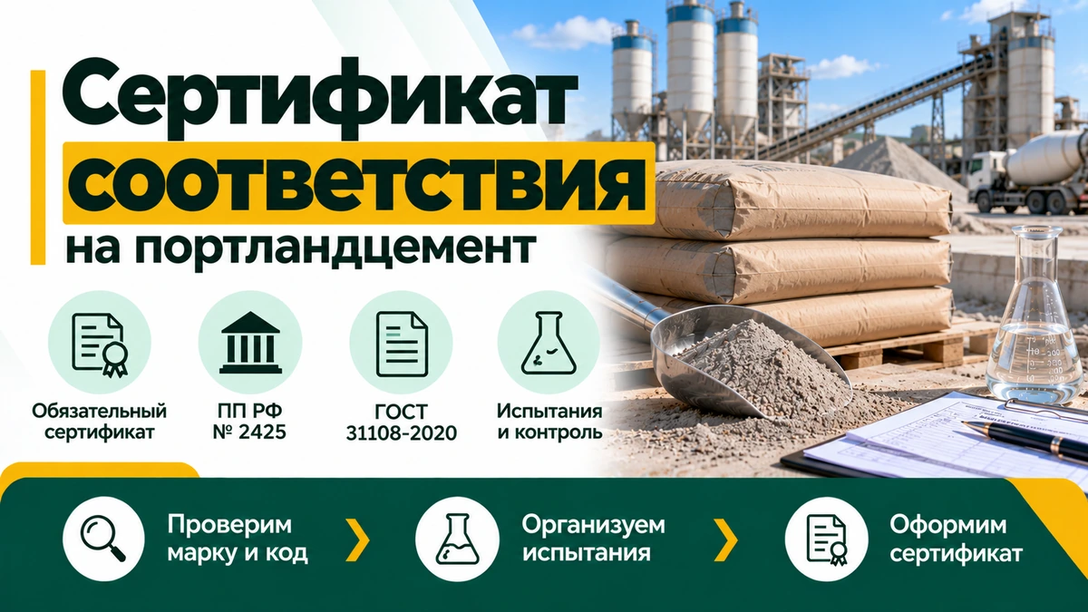 Сертификат соответствия на портландцемент — обязательная сертификация, ГОСТ 31108-2020 и испытания