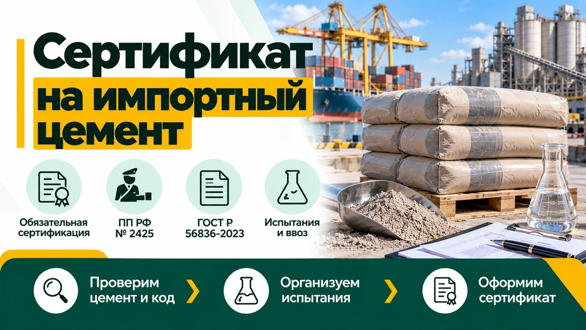 Сертификат на импортный цемент — обязательная сертификация, ввоз и инспекционный контроль