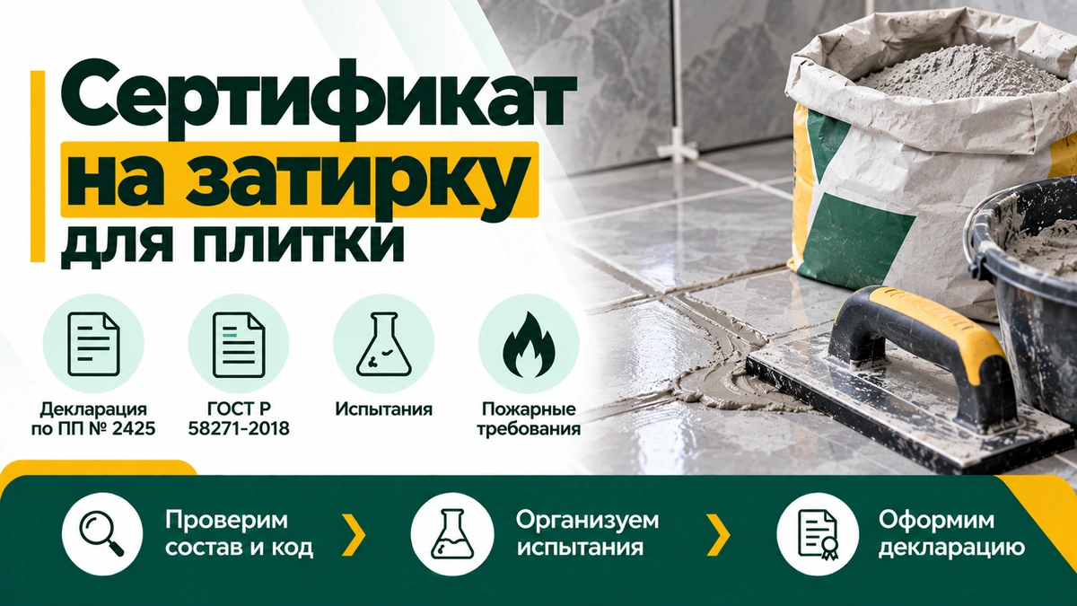 Сертификат на затирку для плитки — декларация, ГОСТ Р 58271-2018 и испытания