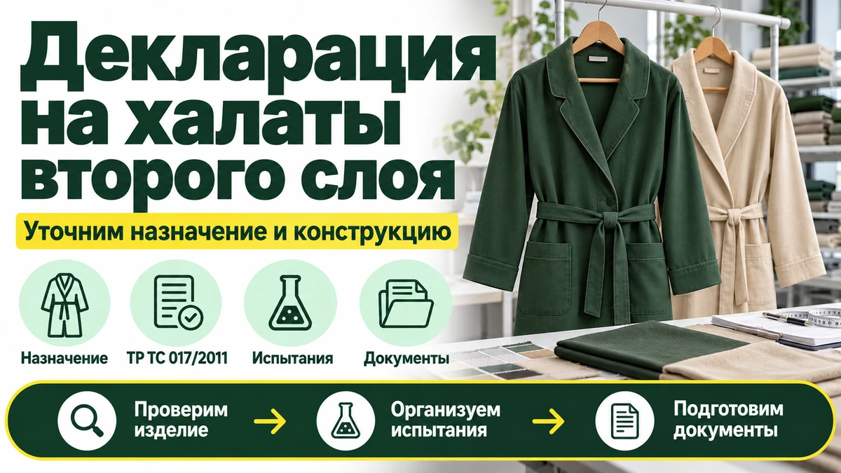 Декларация на халаты второго слоя: зелёная и бежевая тканые домашние модели с поясами и образцы гладких материалов.